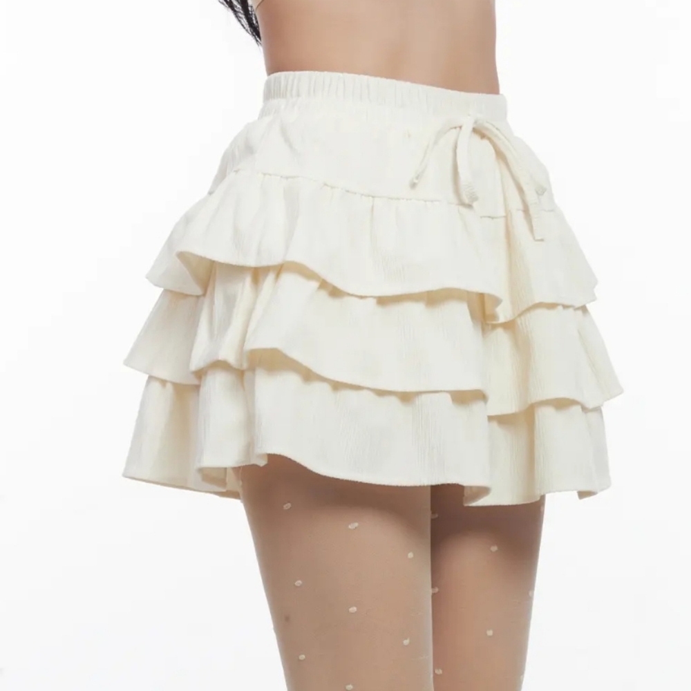 Cream Ruffle Tiered Skirt
